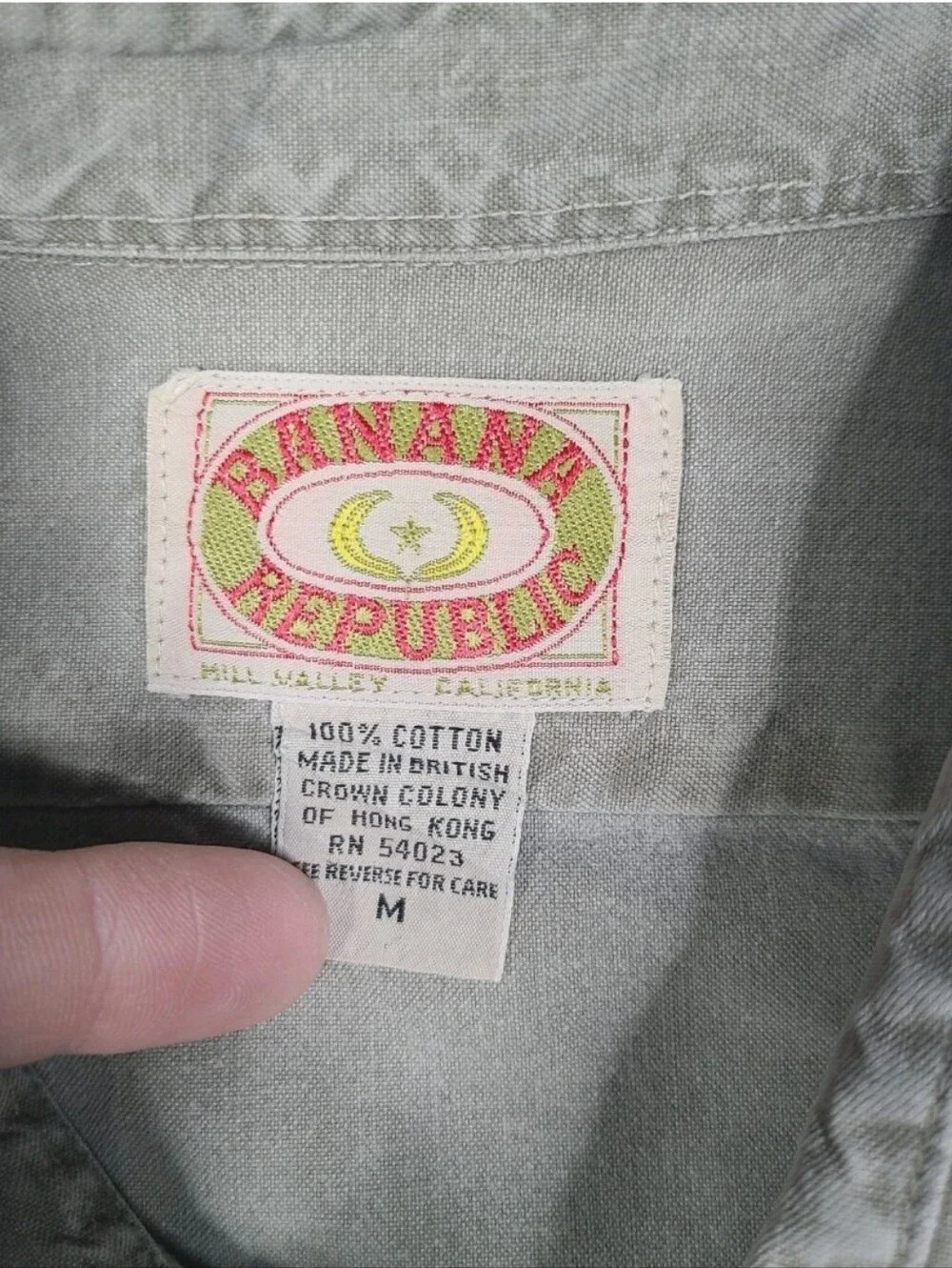 Vintage Banana Republic Mill Valley 80s Safari Shirt Sage Green-Gray Hong Kong M